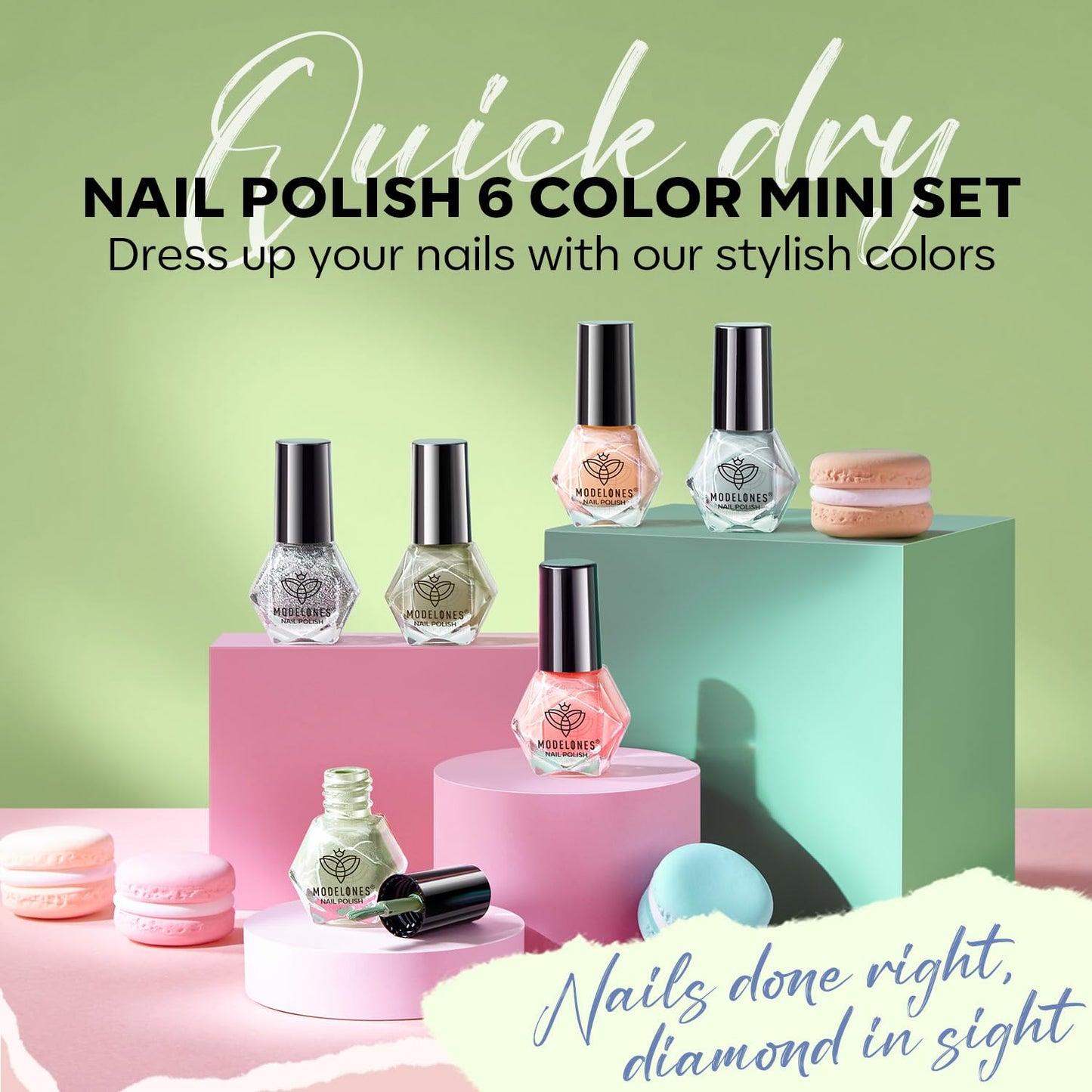 modelones Nail Polish Set 6 Colors Pastel Macaron Nail Polish Sweet Pink Green Collection Quick Dry Nail Polish Finger Nail Polish Manicure Diy Nail Art Salon Home Summer Gift For Women Girl