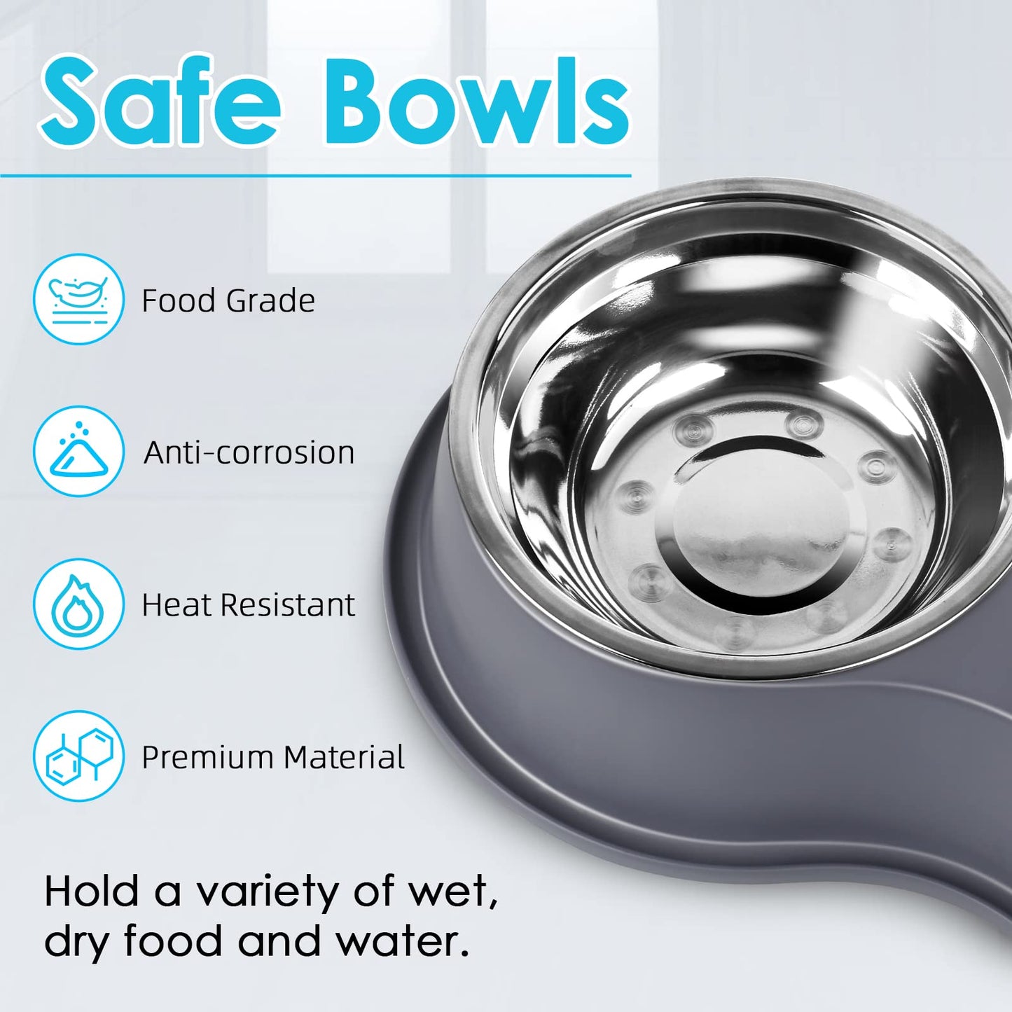 Dog Bowls Double Dog Water and Food Bowls Stainless Steel Bowls with Non-Slip Resin Station, Pet Feeder Bowls for Puppy Medium Dogs Cats