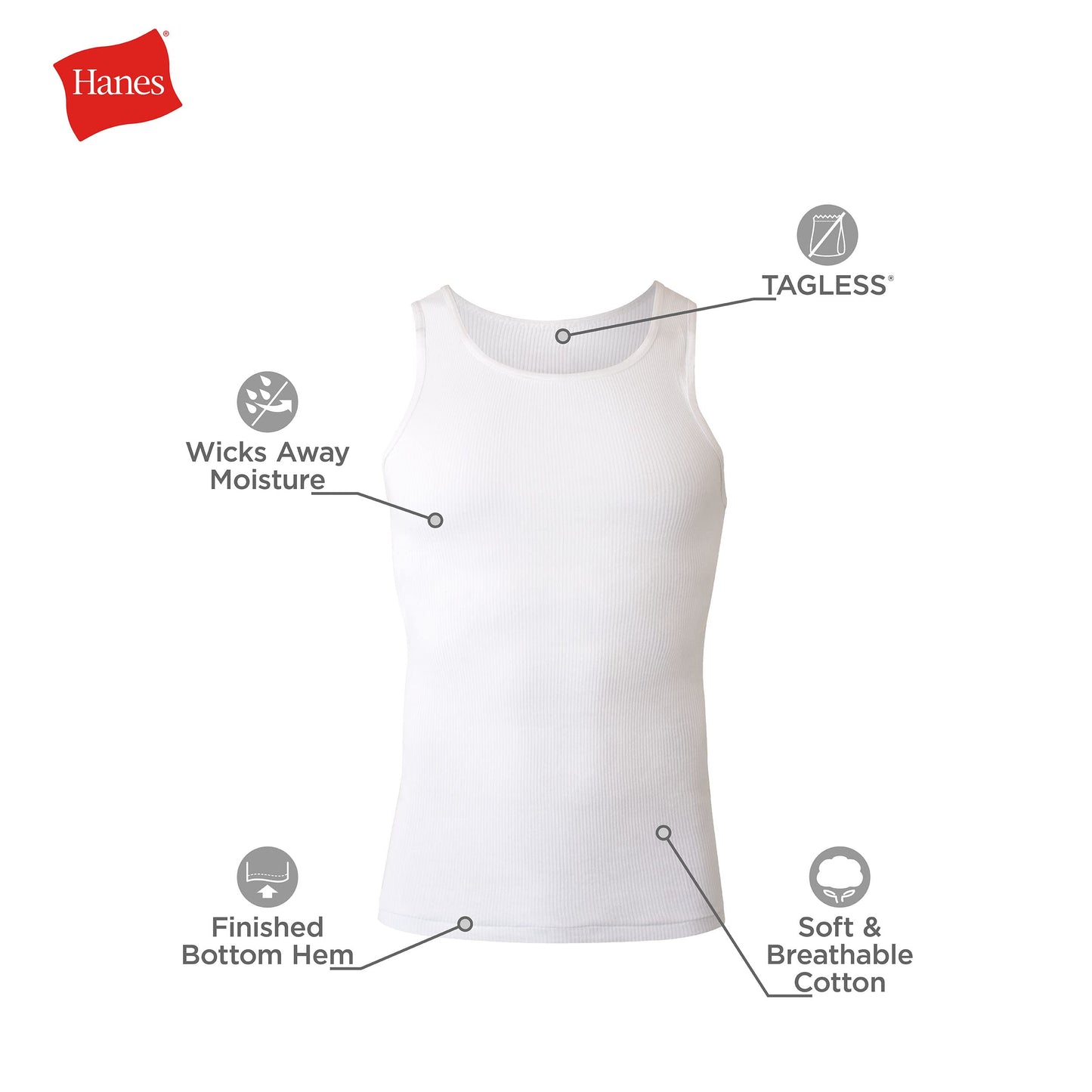 Hanes mens Cotton Tank Undershirts Pack, Moisture-wicking Ribbed Tanks, Lightweight Cotton Tank Undershirts, Multi-pack