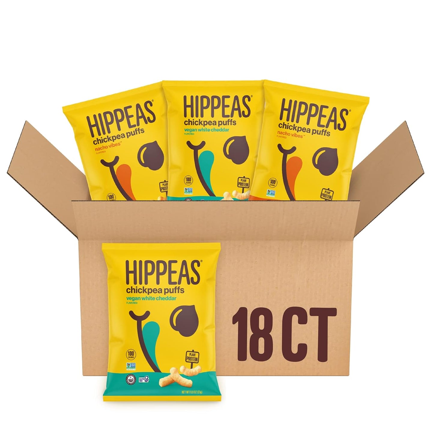 Hippeas Chickpea Puffs, Cheeze Variety Pack: Vegan White Cheddar, Nacho Vibes, 0.8 Ounce (Pack of 18), 3g Protein, 2g Fiber, Vegan, Gluten-Free, Crunchy, Plant Protein Snacks