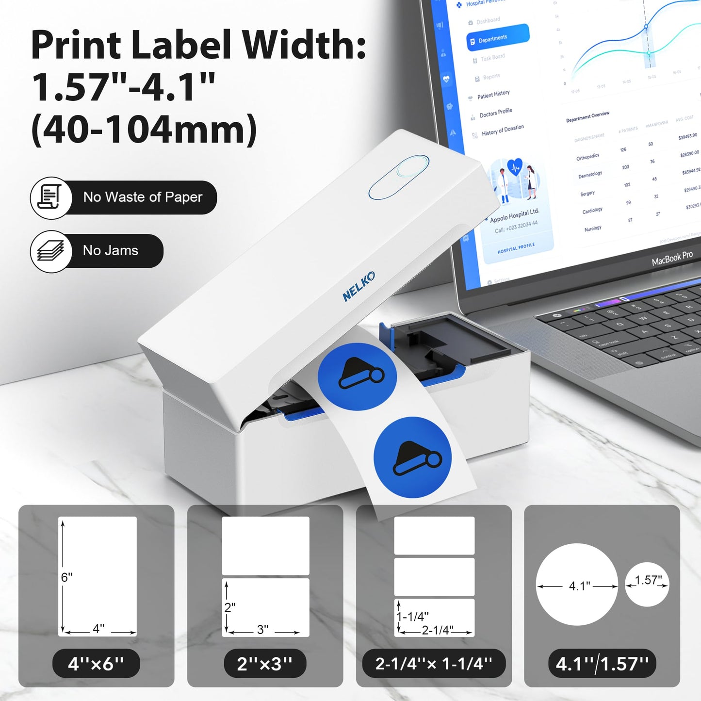 Nelko Bluetooth Thermal Shipping Label Printer, Wireless 4x6 Shipping Label Printer for Shipping Packages, Support Android, iPhone and Windows, Widely Used for Amazon, Ebay, Shopify, Etsy, USPS