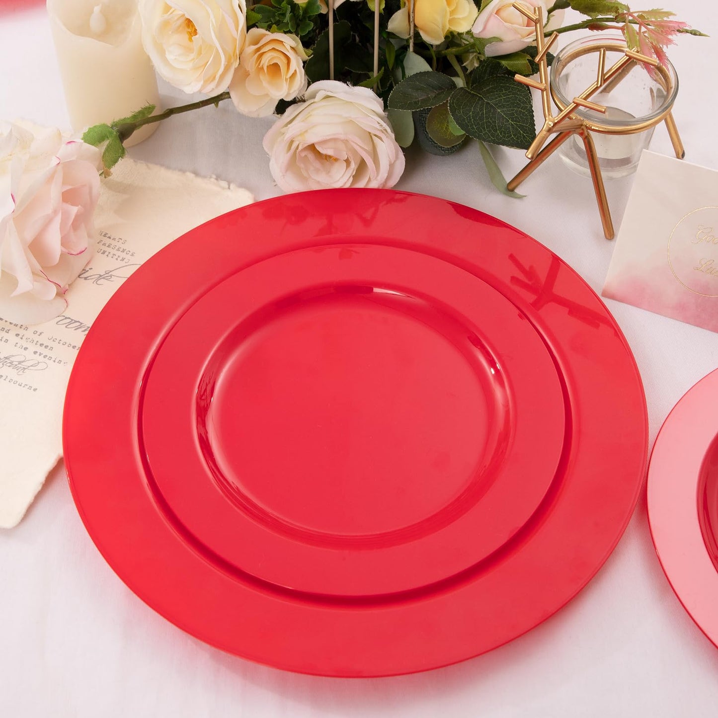 FLOWERCAT 60PCS Pink Plastic Plates - Heavy Duty Pink Plates Disposable for Party/Mother's Day/Wedding - Include 30PCS 10.25inch Pink Dinner Plates and 30PCS 7.5inch Pink Dessert/Salad Plates