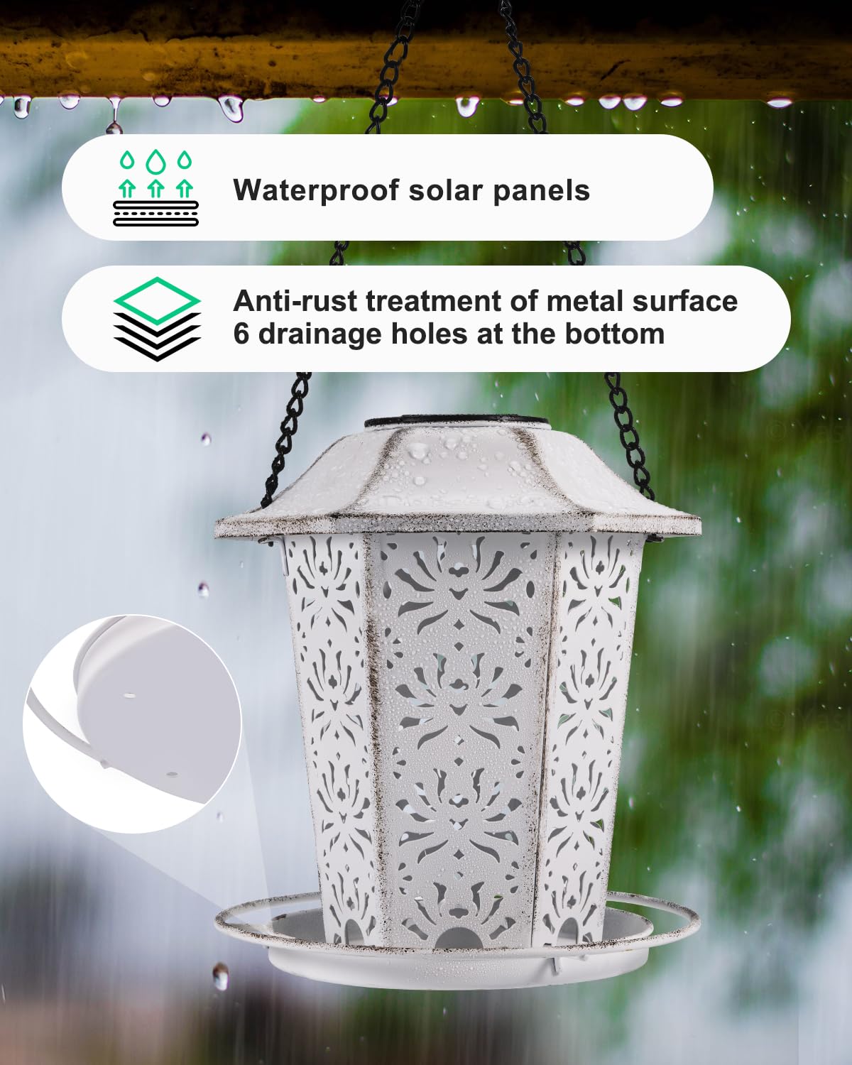 Solar Bird Feeders for Outdoors Hanging - Premium Grade Metal Bird Feeder, Chew-Proof, Weather and Water Resistant Wild Bird feeders, Outside and Garden Decoration-New