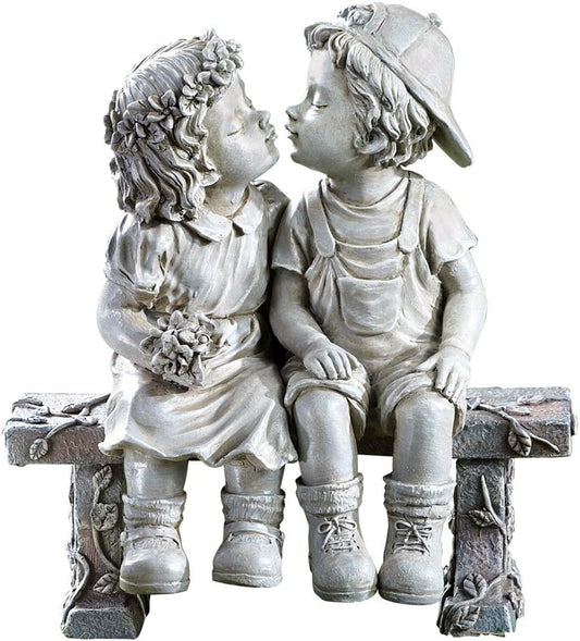 Collections Etc First Kiss, Puppy Love, Kissing Couple Garden Sculpture, 8 1/4" L x 4 3/4" W x 9" H