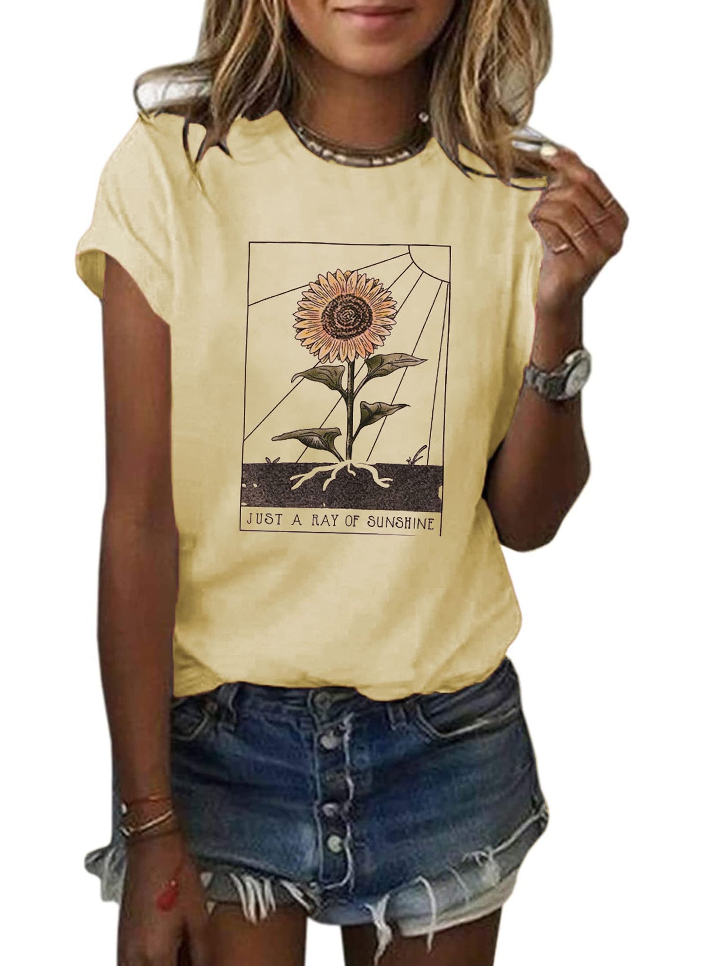 Anbech Womens Dandelion Graphic T-Shirts Teen Girls Cute Sunflower Trendy Clothes Casual Tee Tops