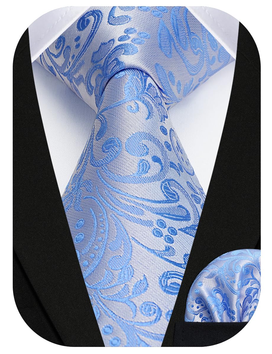 HISDERN Men Floral Ties Woven Classic 3.4" Necktie Set Formal tie Pocket Square for Wedding with Handkerchief Gift Box