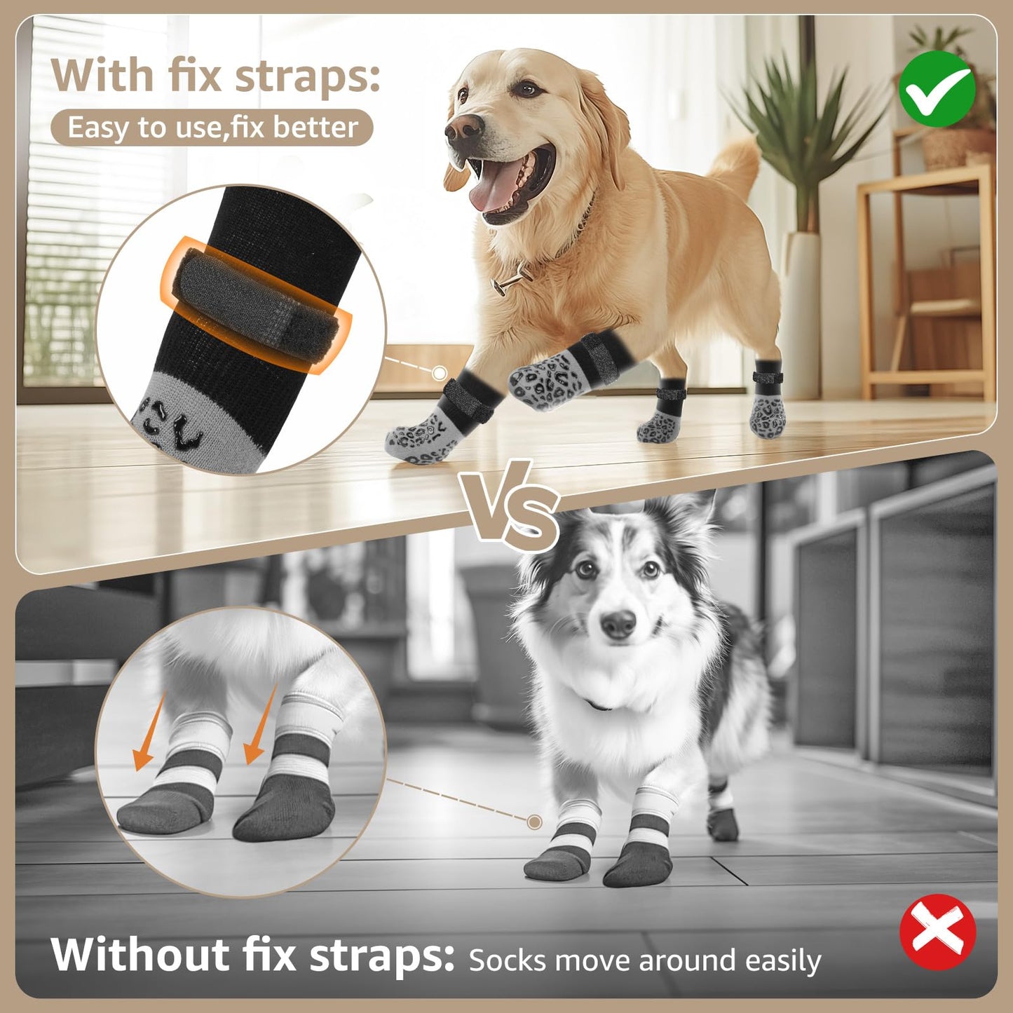 PICK FOR LIFE Non Slip Dog Socks with Grippers Prevent from Licking Paws,Anti-Slip Dogs Grip Socks for Senior Dogs on Hardwood Floor(Grey,2Pairs,L)