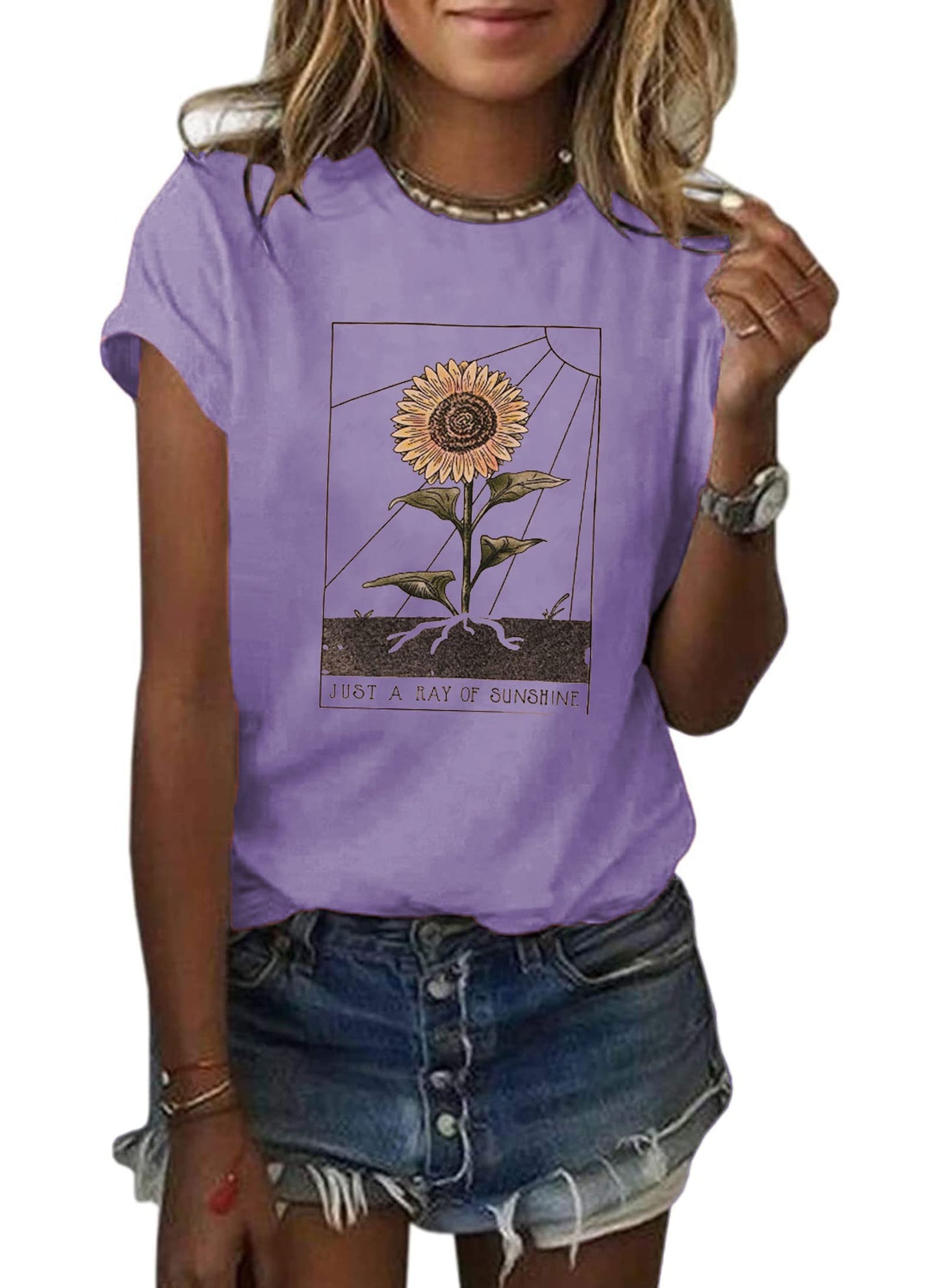 Anbech Womens Dandelion Graphic T-Shirts Teen Girls Cute Sunflower Trendy Clothes Casual Tee Tops