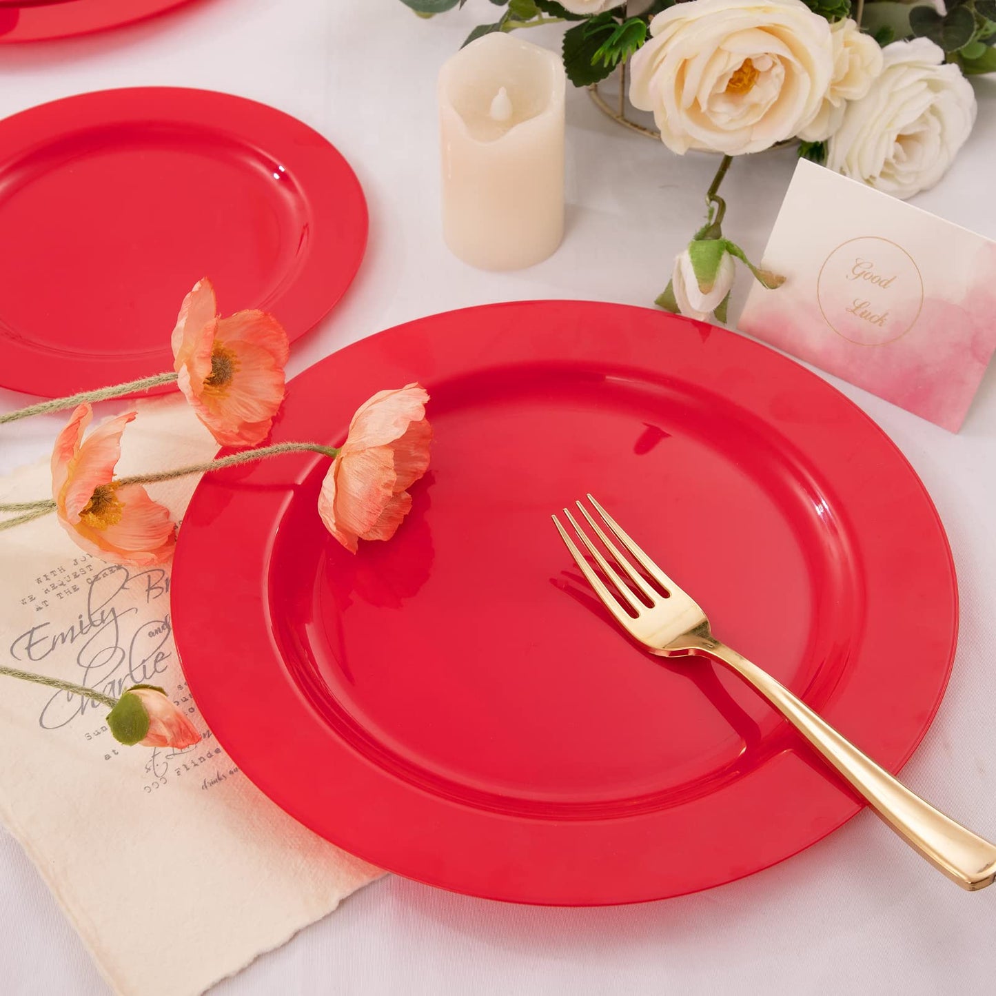 FLOWERCAT 60PCS Pink Plastic Plates - Heavy Duty Pink Plates Disposable for Party/Mother's Day/Wedding - Include 30PCS 10.25inch Pink Dinner Plates and 30PCS 7.5inch Pink Dessert/Salad Plates