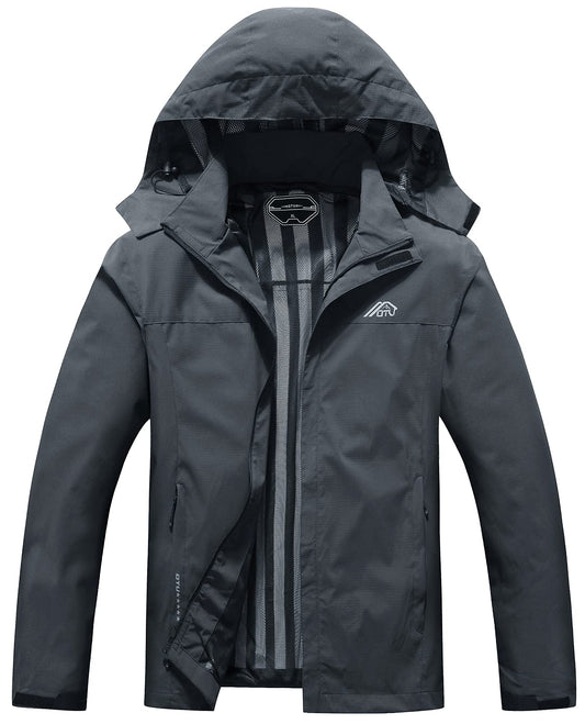 OTU Men's Lightweight Waterproof Hooded Rain Jacket Outdoor Raincoat Shell Jacket for Hiking Travel