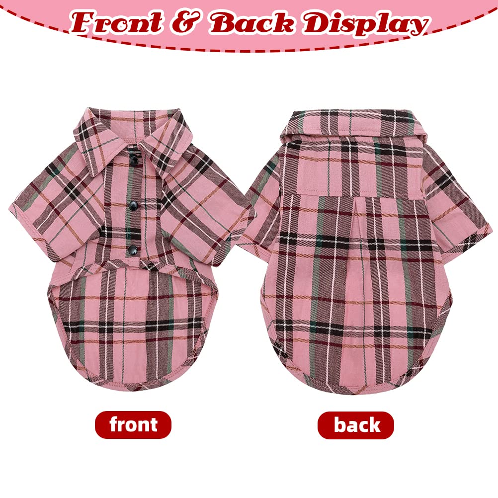 PUPTECK Plaid Dog Shirt, Cute Puppy Cat Polo T-Shirt, Soft Pet Clothes Boy for Small Medium Dogs