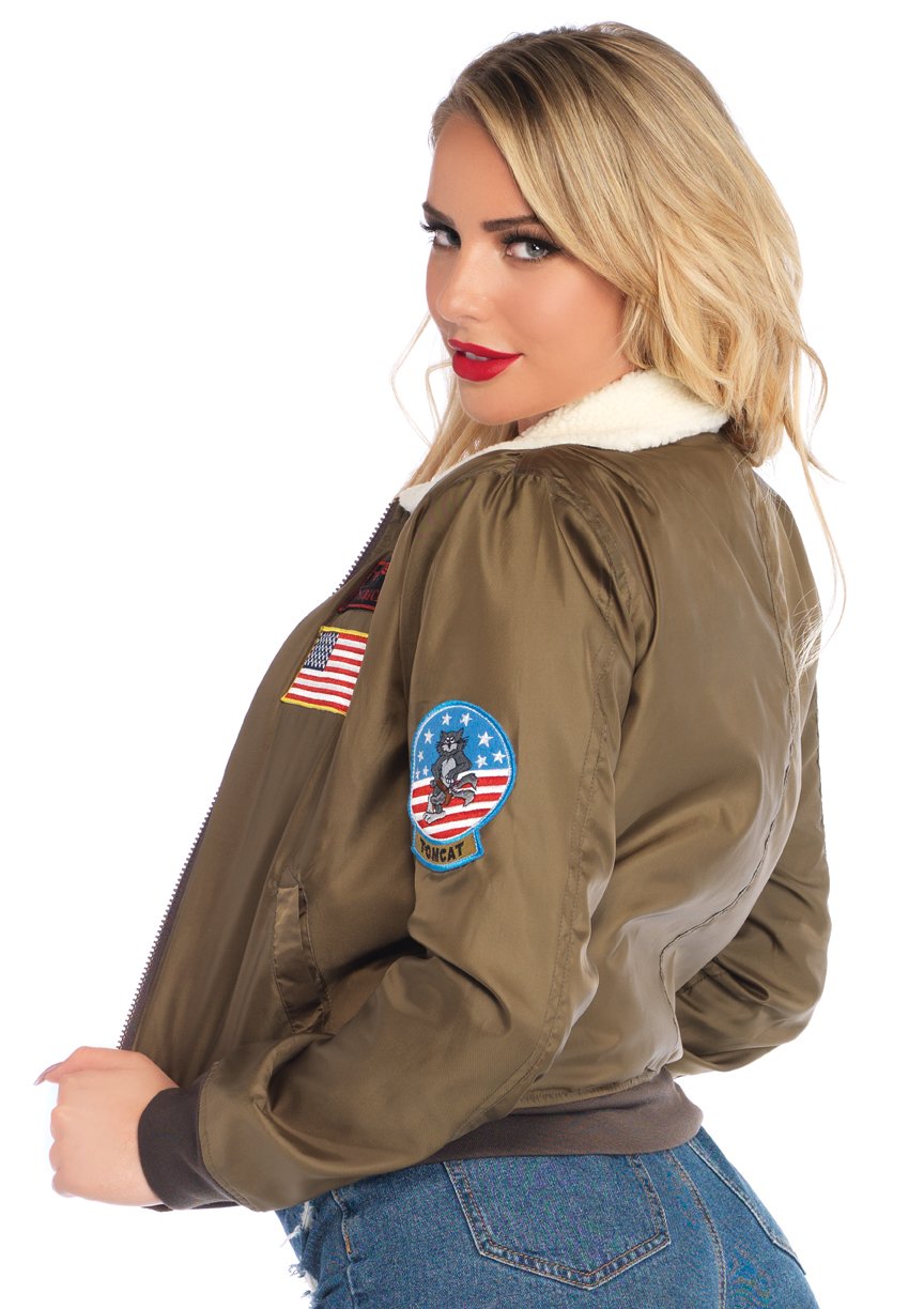 Leg Avenue Womens - Top Gun Nylon Bomber Jacket With Interchangeable Name Badges - Flight Jacket Halloween Costume for Women