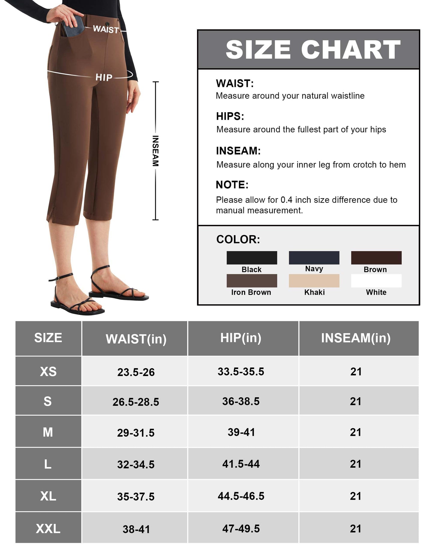 AFITNE Women's Pull On Capri Pants Dress Yoga Pants with Pockets High Waist Stretch Business Work Casual Cropped Slacks 21"