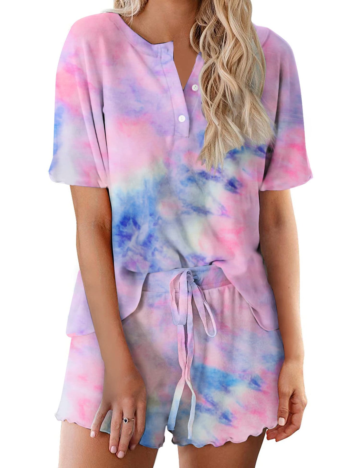 Ekouaer Tie Dye Pajamas Set Womens Loungewear Sleepwear 2 Piece PJ Sets