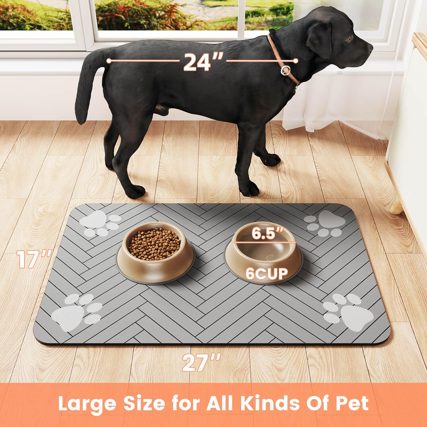 Pet Feeding Mat-Absorbent Pet Placemat for Food and Water Bowl, with Waterproof Rubber Backing, Quick Dry Water Dispenser Mat for Dog and Cat,12"x20"