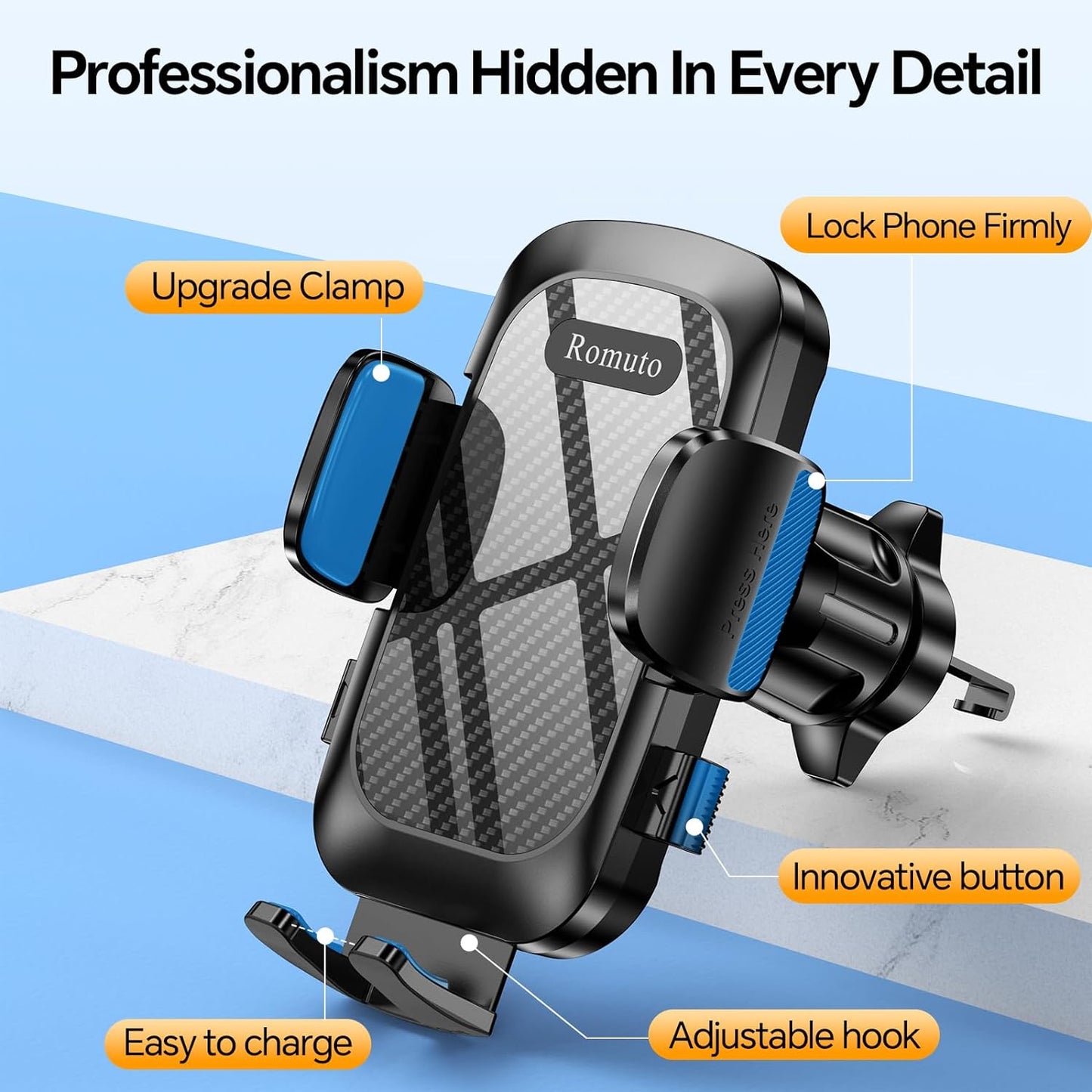 Car Phone Holder Mount【36mm Longer-Metal Hook Clip】Phone Holder for Car Vent Phone Mount【Hands Free】Car Phone mount for Car, Cell Phone Holder Car Phone Holders for iphone Car Mount & All Smartphones