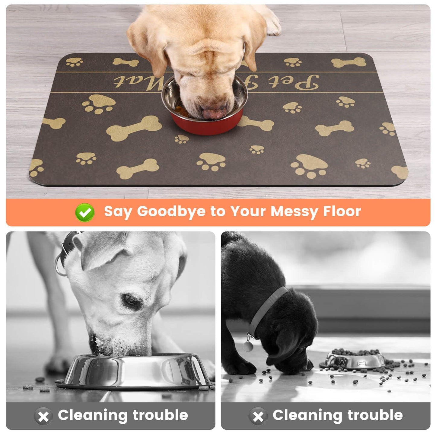 Pet Feeding Mat-Absorbent Pet Placemat for Food and Water Bowl, with Waterproof Rubber Backing, Quick Dry Water Dispenser Mat for Dog and Cat,12"x20"