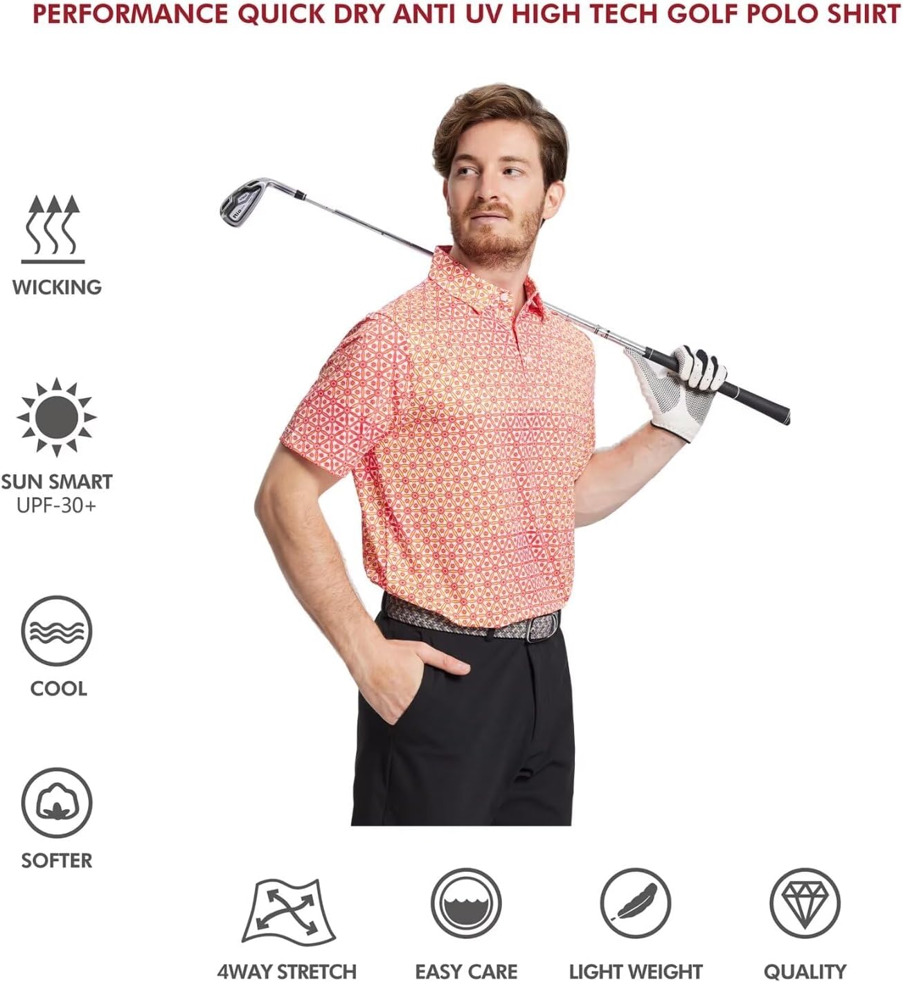 Men's Golf Polo Shirts Short Sleeve Striped Performance Moisture Wicking Dry Fit Golf Shirts for Men