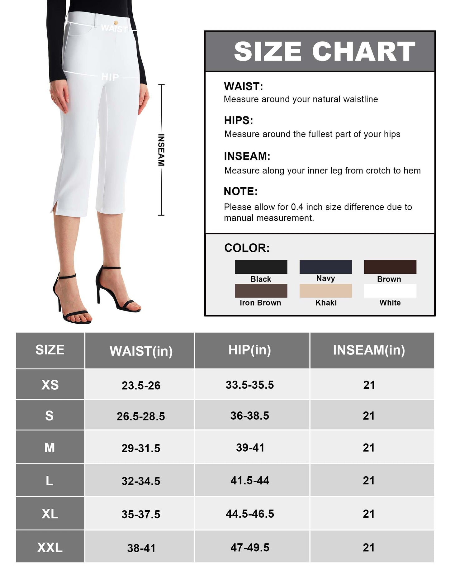 AFITNE Women's Pull On Capri Pants Dress Yoga Pants with Pockets High Waist Stretch Business Work Casual Cropped Slacks 21"