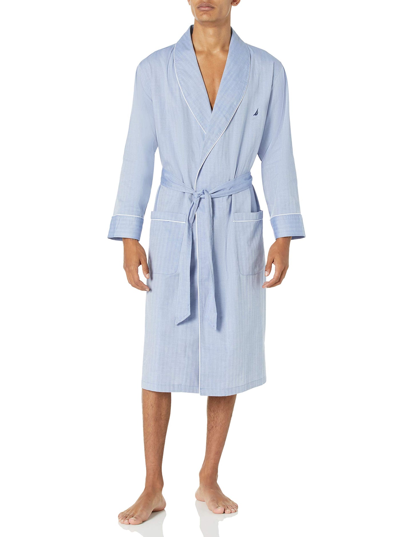 Nautica mens Long-sleeve Lightweight Cotton Woven-robe Bathrobe