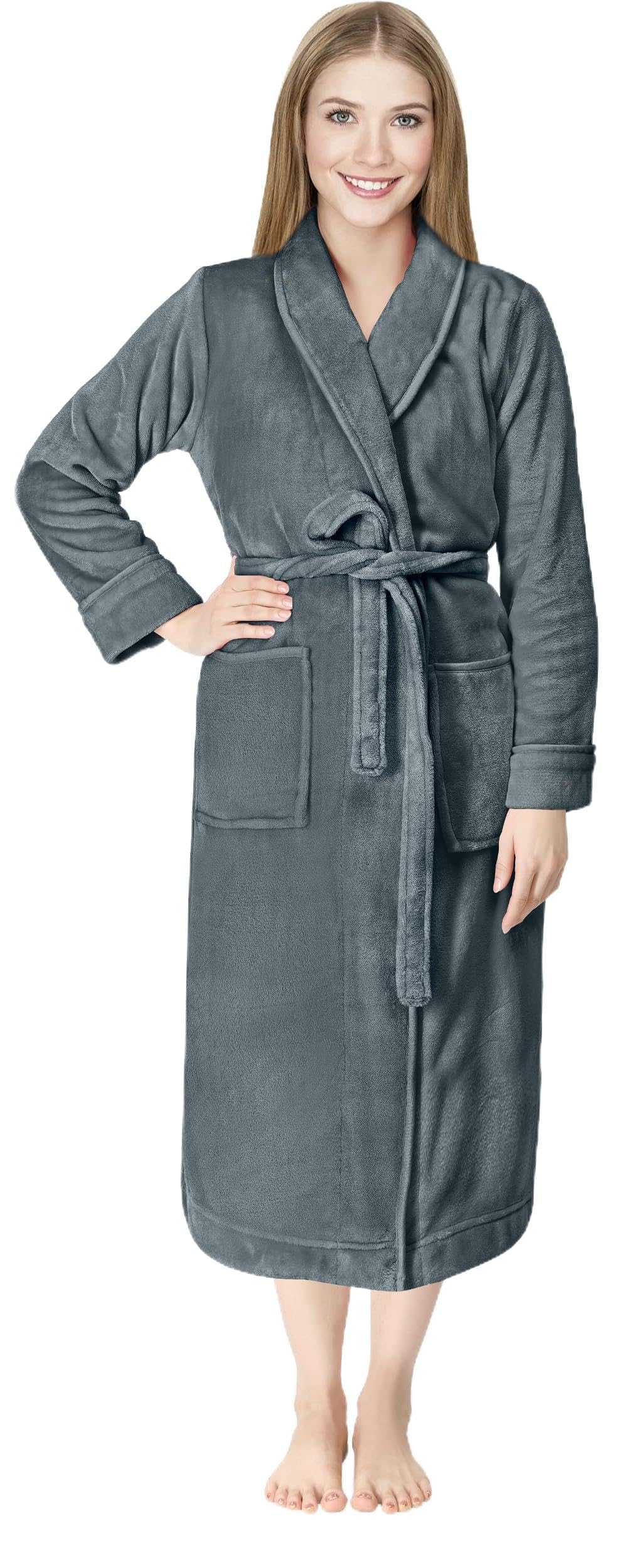 NY Threads Women Fleece Shawl Collar Bathrobe Plush Long Robe