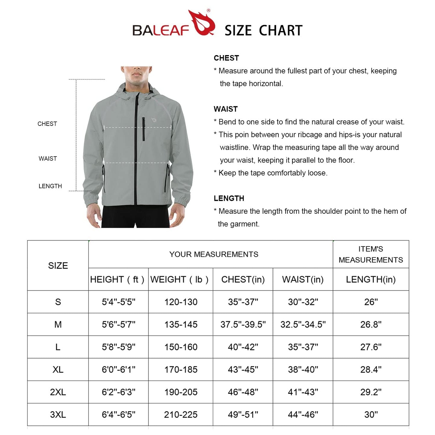 BALEAF Men's Rain Jacket Waterproof Windbreaker Running Cycling Golf Hiking Gear Hood Lightweight Reflective Packable