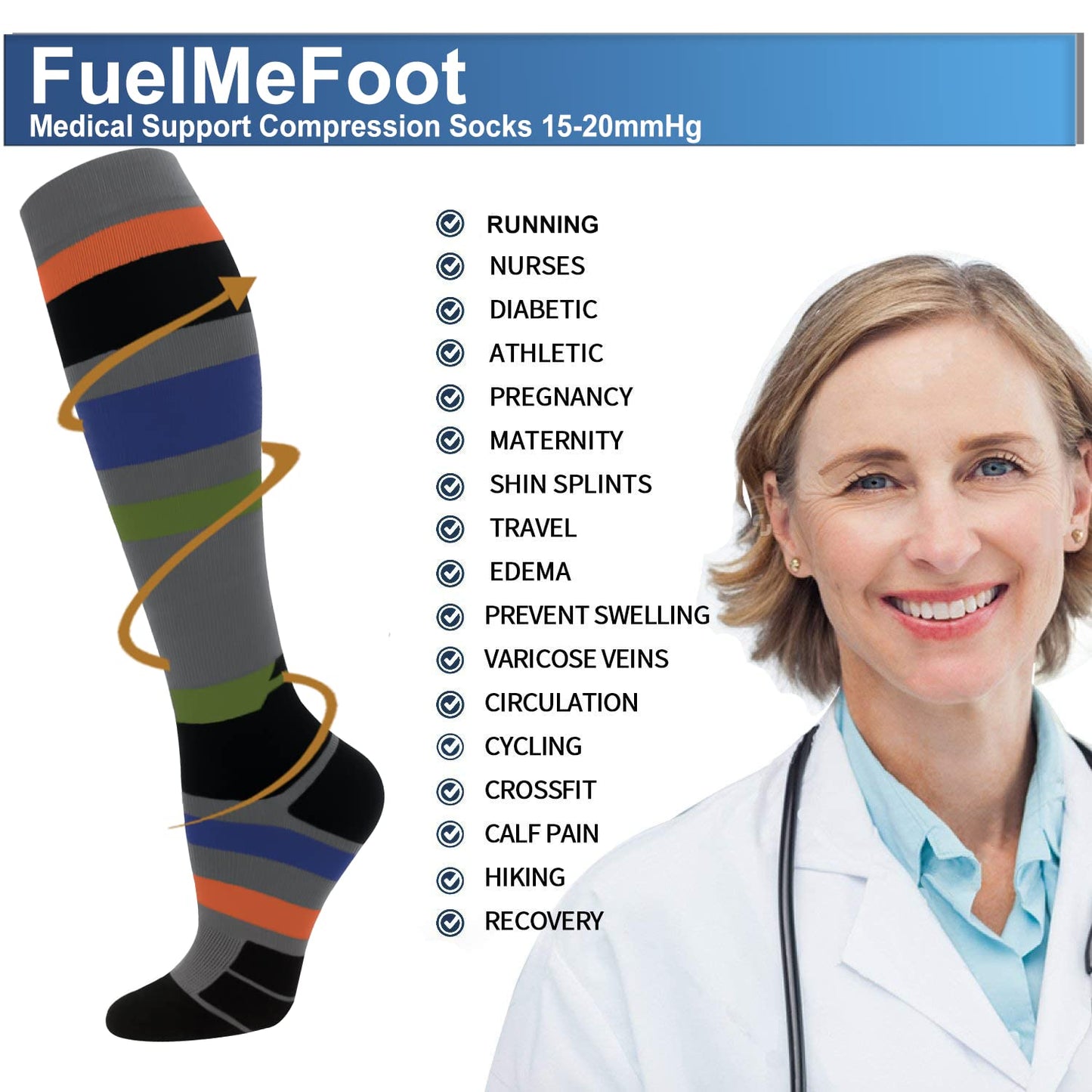 FuelMeFoot 3 Pack Copper Compression Socks - Compression Socks Women & Men Circulation - Best for Medical,Running,Athletic