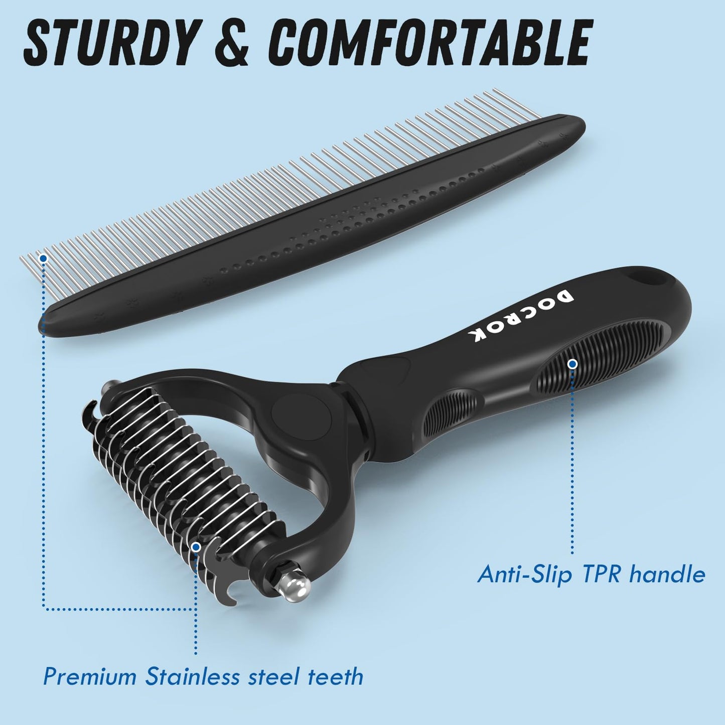 Pet Grooming Brush and Metal Comb Combo, Cat Brush Dog Brush for Shedding, Undercoat Rake for Dogs Grooming Supplies, Dematting Deshedding Brush Dogs Shedding Tool for Long matted Haired Pets, Blue