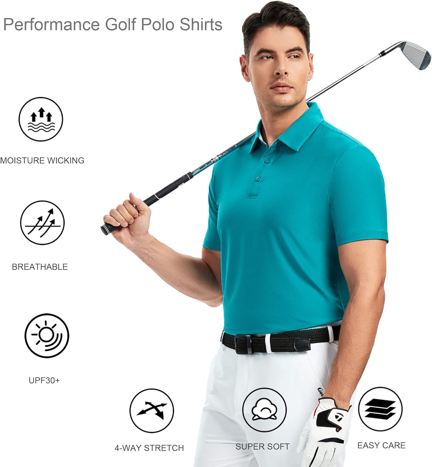 Alex Vando Mens Golf Shirt Moisture Wicking Quick-Dry Short Sleeve Casual Polo Shirts for Men