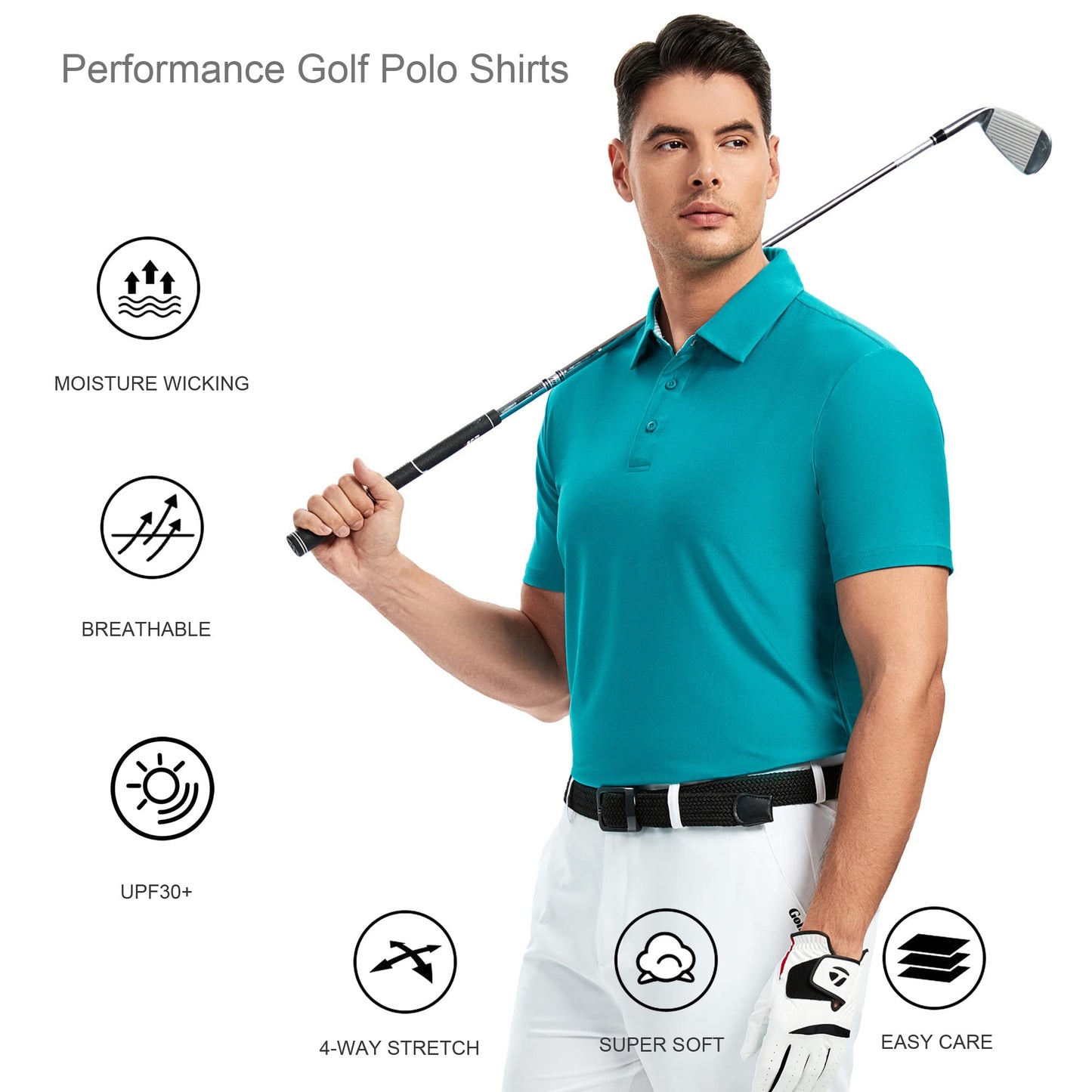 Alex Vando Mens Golf Shirt Moisture Wicking Quick-Dry Short Sleeve Casual Polo Shirts for Men