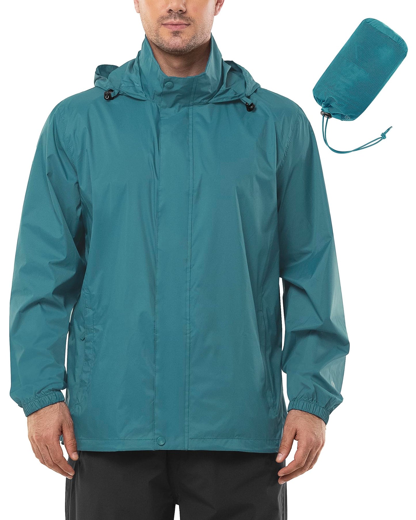 Outdoor Ventures Men's Rain Jacket Waterproof Lightweight Packable Rain Shell Raincoat with Hood for Golf Hiking Travel