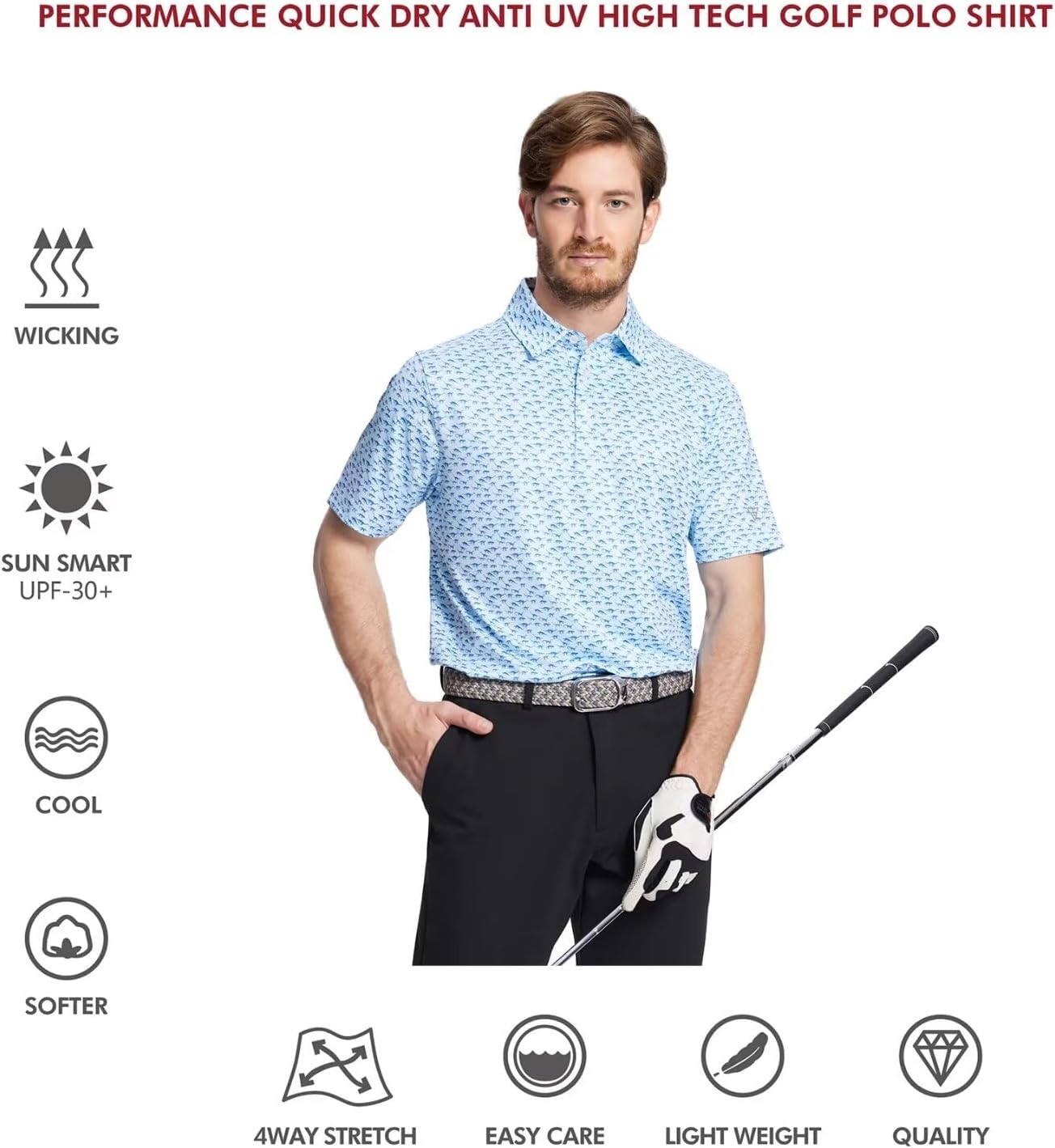 Men's Golf Polo Shirts Short Sleeve Striped Performance Moisture Wicking Dry Fit Golf Shirts for Men