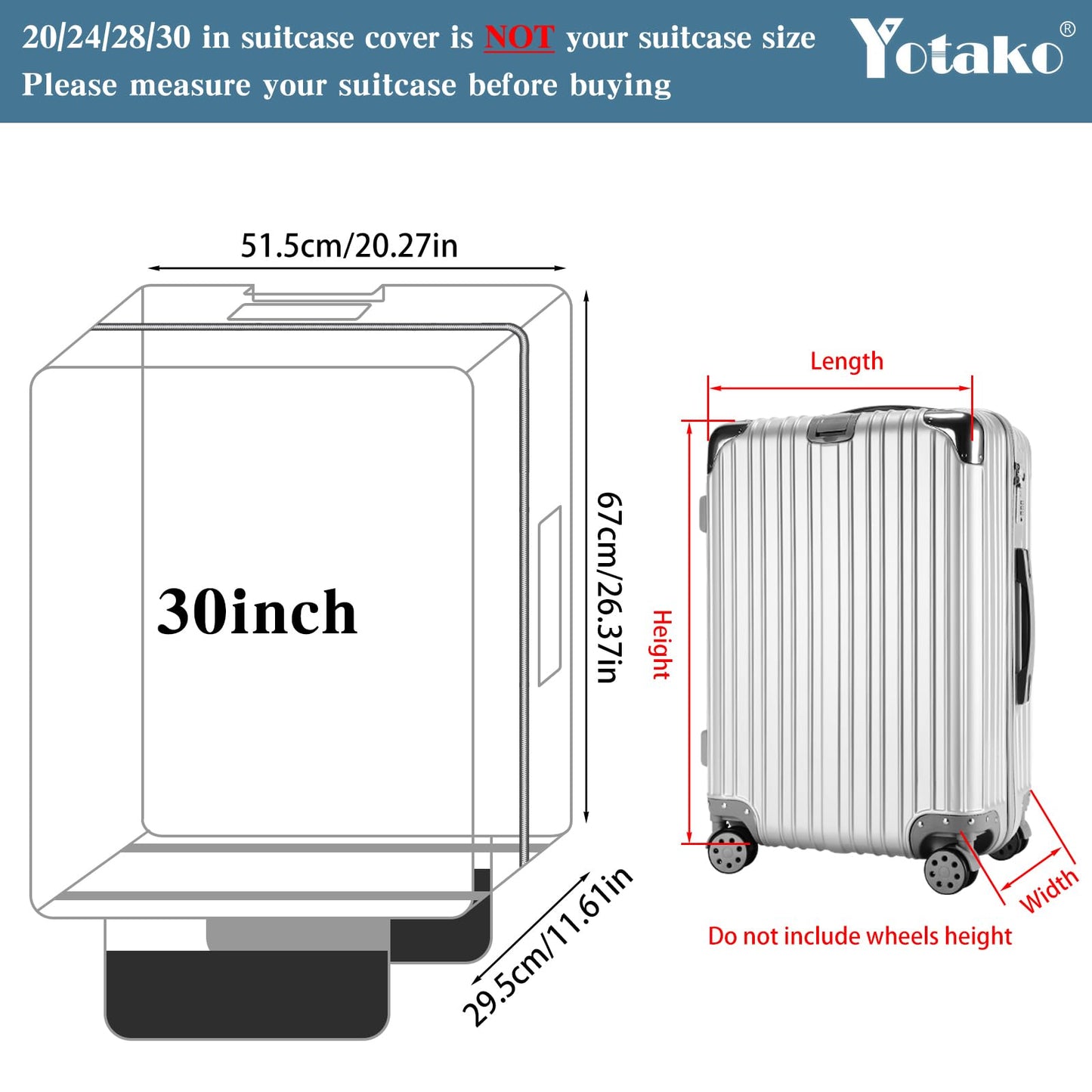 Yotako Clear PVC Suitcase Cover Protectors 28 Inch Luggage Cover for Wheeled Suitcase (28''(24.80''H x 19.90''L x 12.40''W))