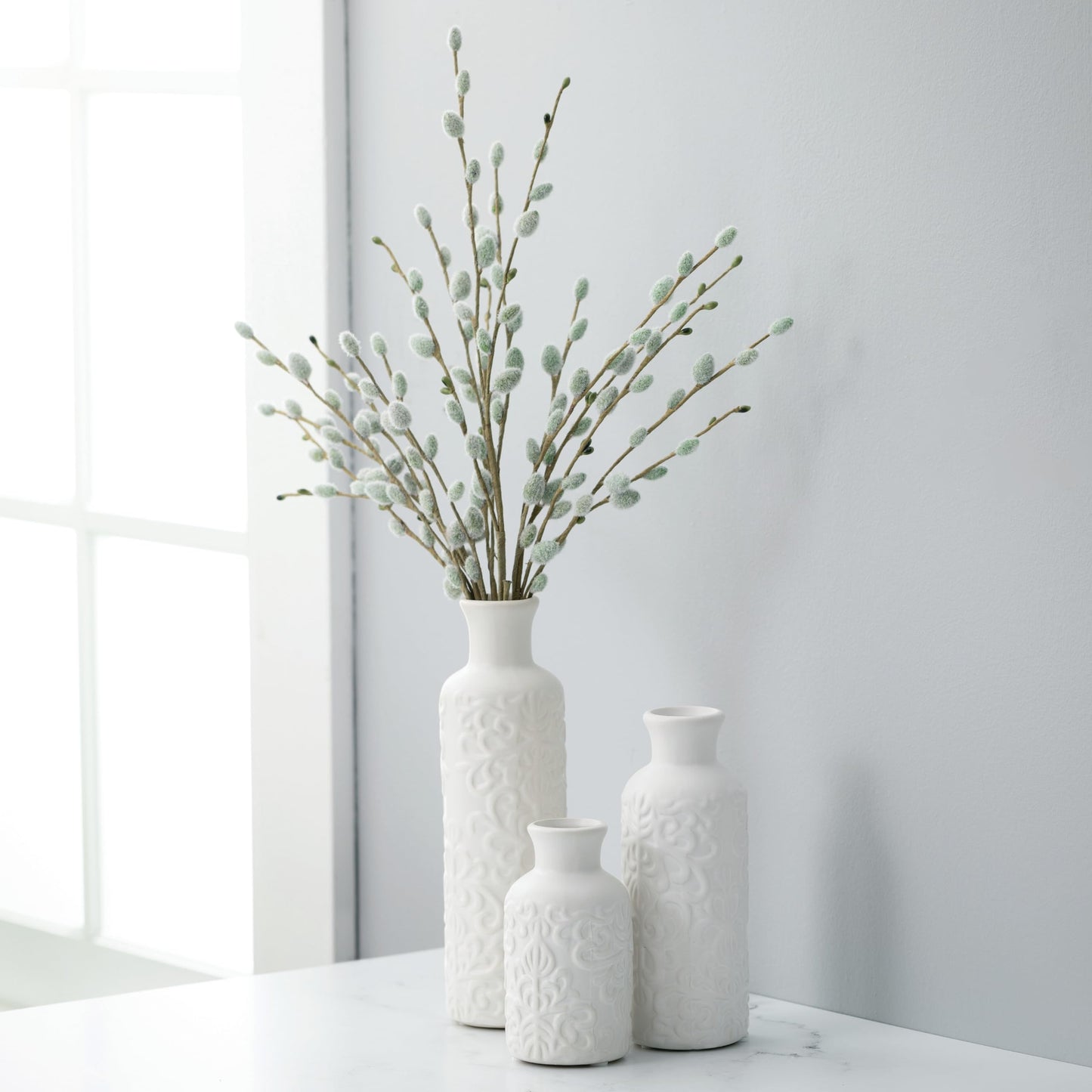 Sullivans White Ceramic Vase Set, Farmhouse Decor, Home Decorative Vase, Vases For Your Kitchen, Bedroom, Office, Living Room, Bathroom, & Shelf Centerpiece Table Decorations (CM2333)