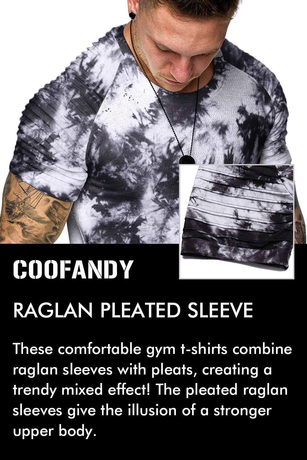 COOFANDY Men's Muscle T-Shirt Pleated Raglan Sleeve Bodybuilding Gym Tee Short Sleeve Fashion Workout Shirts Hipster Shirt