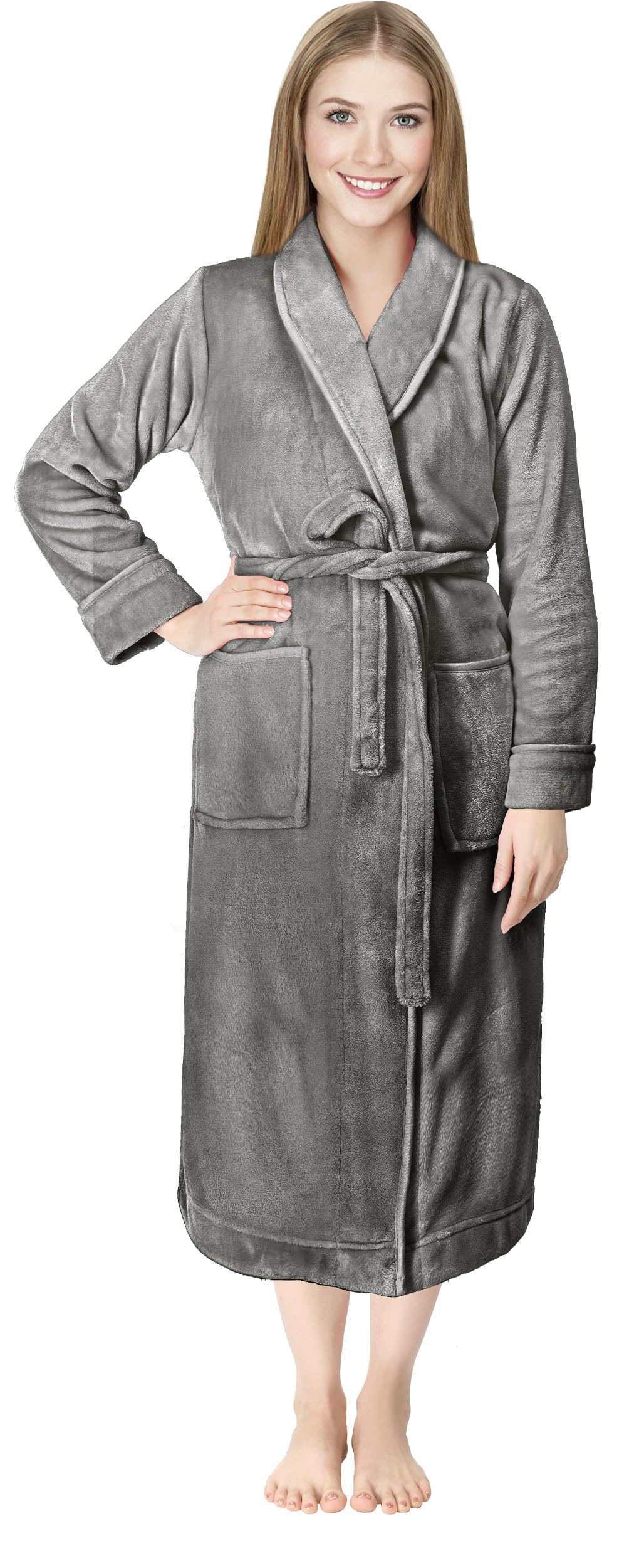 NY Threads Women Fleece Shawl Collar Bathrobe Plush Long Robe