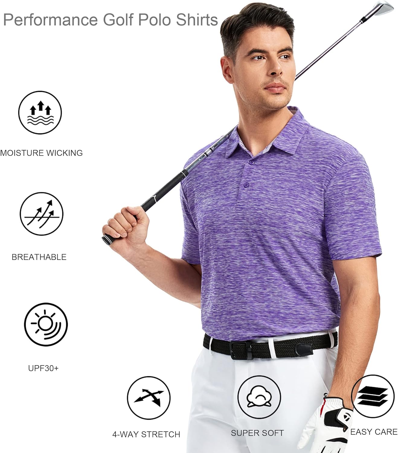 Alex Vando Mens Golf Shirt Moisture Wicking Quick-Dry Short Sleeve Casual Polo Shirts for Men