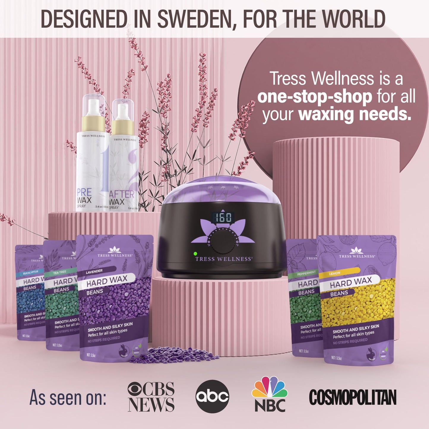 Tress Wellness Waxing Kit for Brazilian Wax - Easy to Use - For Sensitive Skin - Digital Display, Black Purple Flower