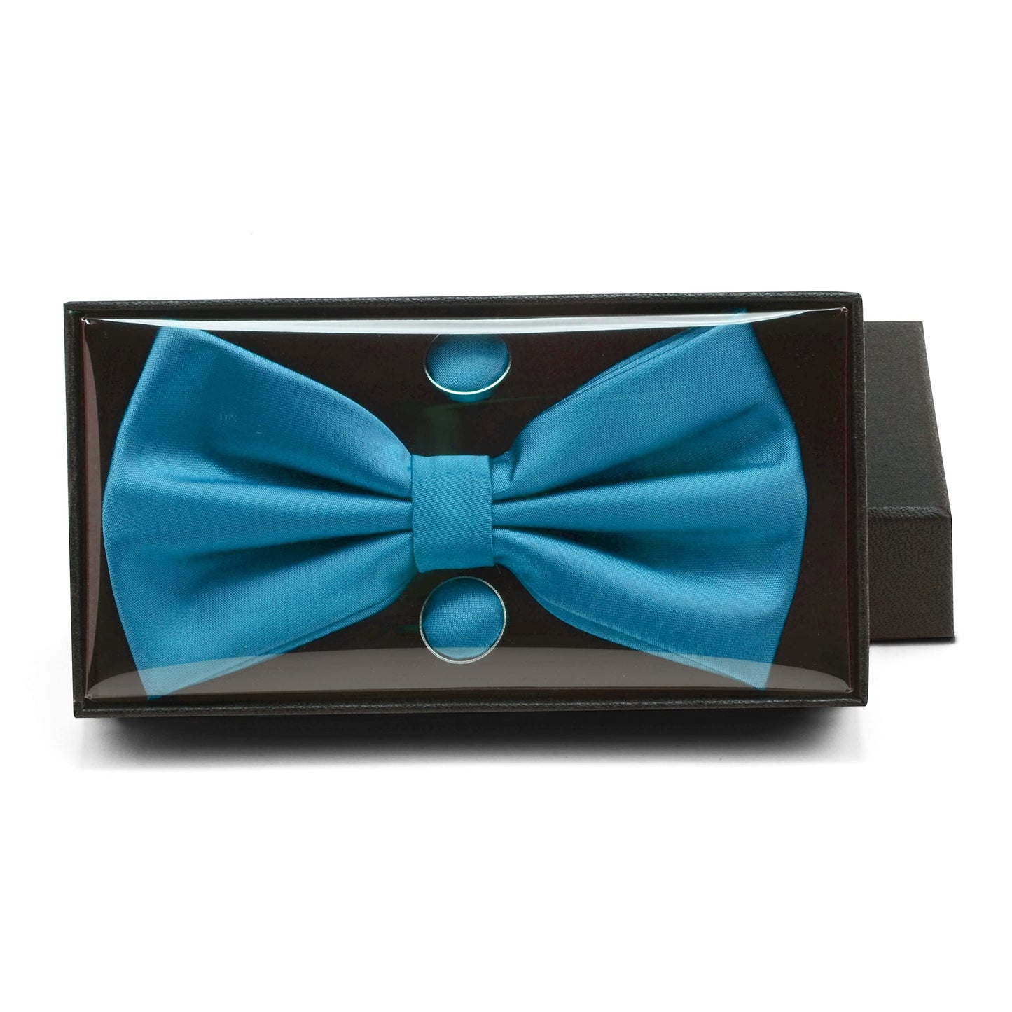 GUSLESON Mens Solid Color Double Fold Pre-tied Bow Tie and Pocket Square Cufflink Set with Gift Box