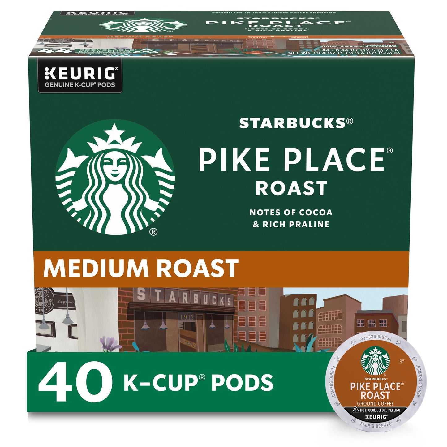 Starbucks K-Cup Coffee Pods—Medium Roast Coffee—Pike Place Roast for Keurig Brewers—100% Arabica—4 boxes (96 pods total)