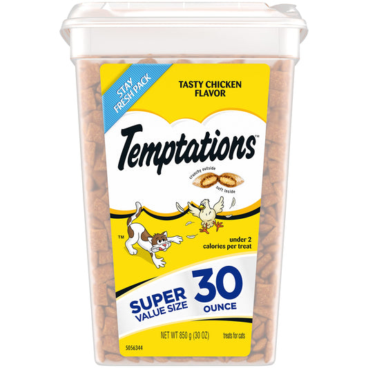 TEMPTATIONS Classic Crunchy and Soft Cat Treats Tasty Chicken Flavor, 30 oz. Tub