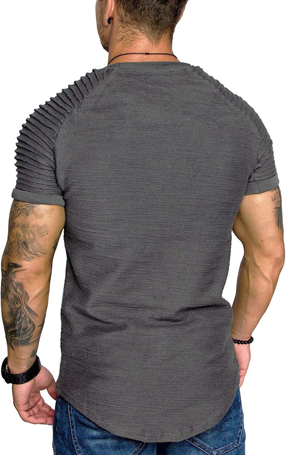 COOFANDY Men's Muscle T-Shirt Pleated Raglan Sleeve Bodybuilding Gym Tee Short Sleeve Fashion Workout Shirts Hipster Shirt