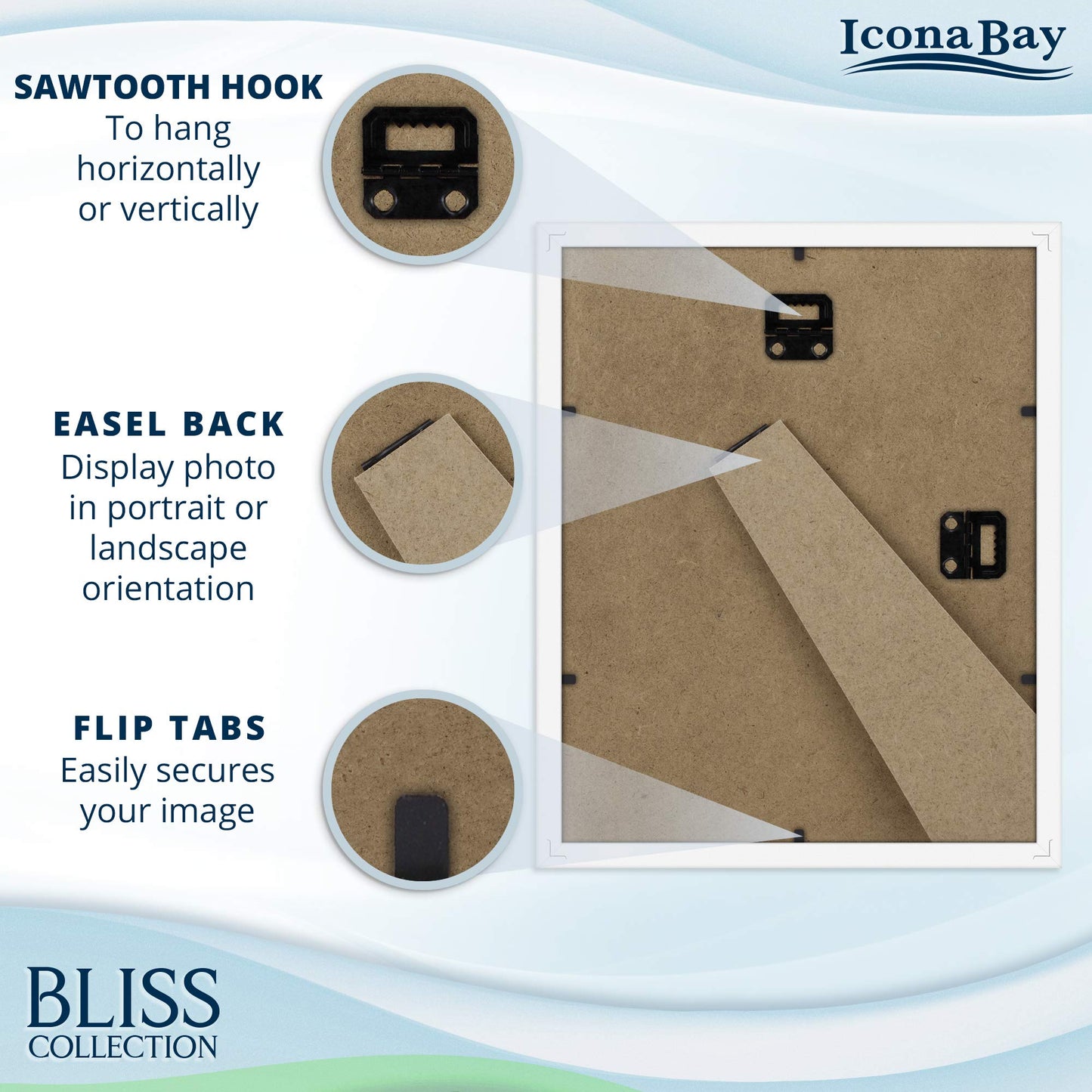 Icona Bay 5x7 Black Picture Frame, Modern Style Wood Composite Frame, Table Top or Wall Mount, Bliss Collection