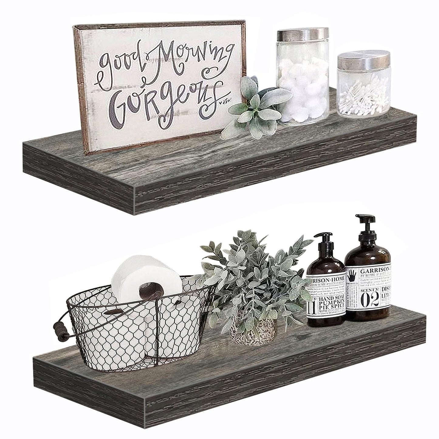 QEEIG Bathroom Shelves Floating Shelves for Wall Shelf Over Toilet Small Wall Mounted Farmhouse Decor 16 inch Set of 2, Rustic Brown (008-40BN)