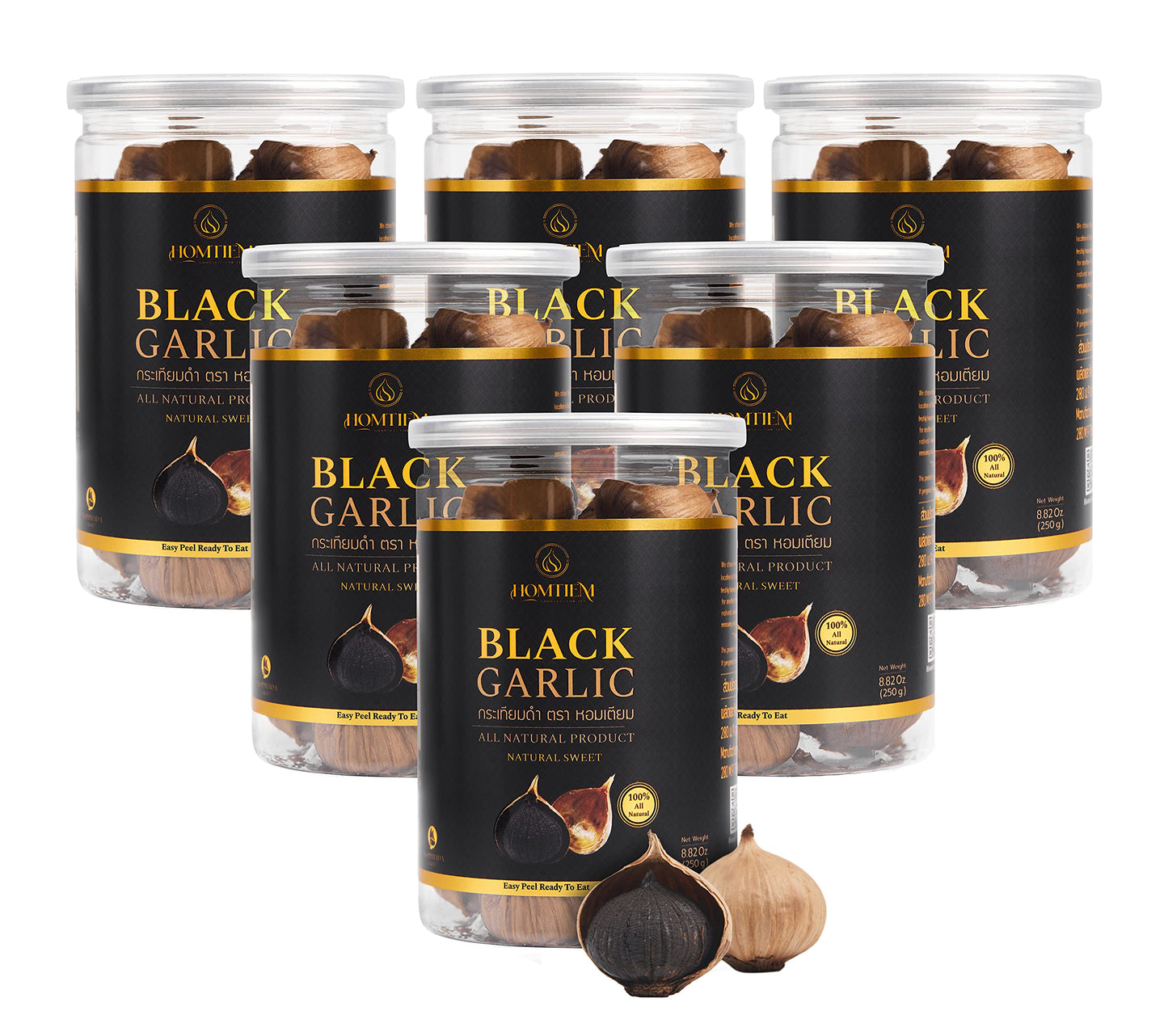 Homtiem Black Garlic 8.82 Oz (250g.), Whole Black Garlic Fermented for 90 Days, Super Foods, Non-GMOs, Non-Additives, High in Antioxidants, Ready to Eat for Snack Healthy, Healthy Recipes