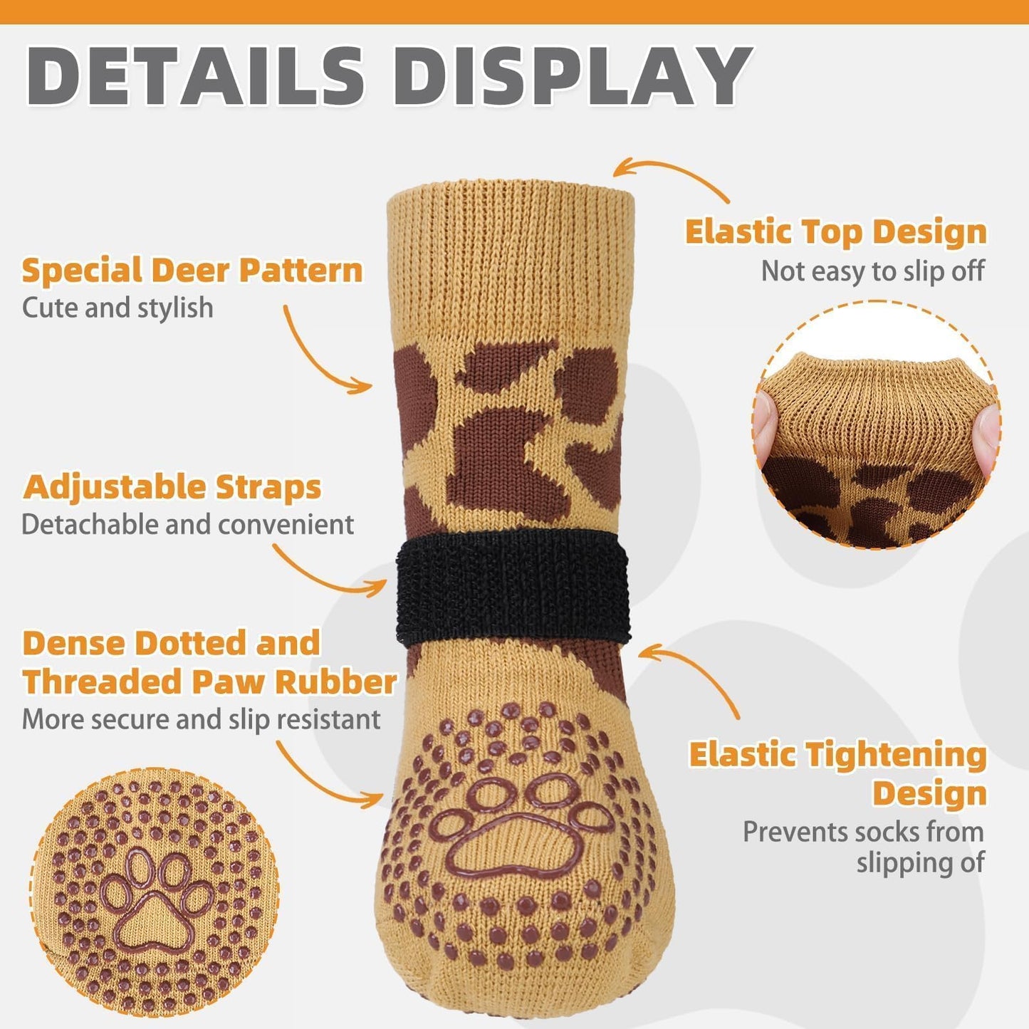 KOOLTAIL Non-Slip Dog Socks-Double Sides Grip for Hardwood Floor,3 Pairs Leopard Print Dog Boots,Traction Control Injury Prevent Licking Paw Protector Dog Shoes for Small Medium Large Old Senior Dogs