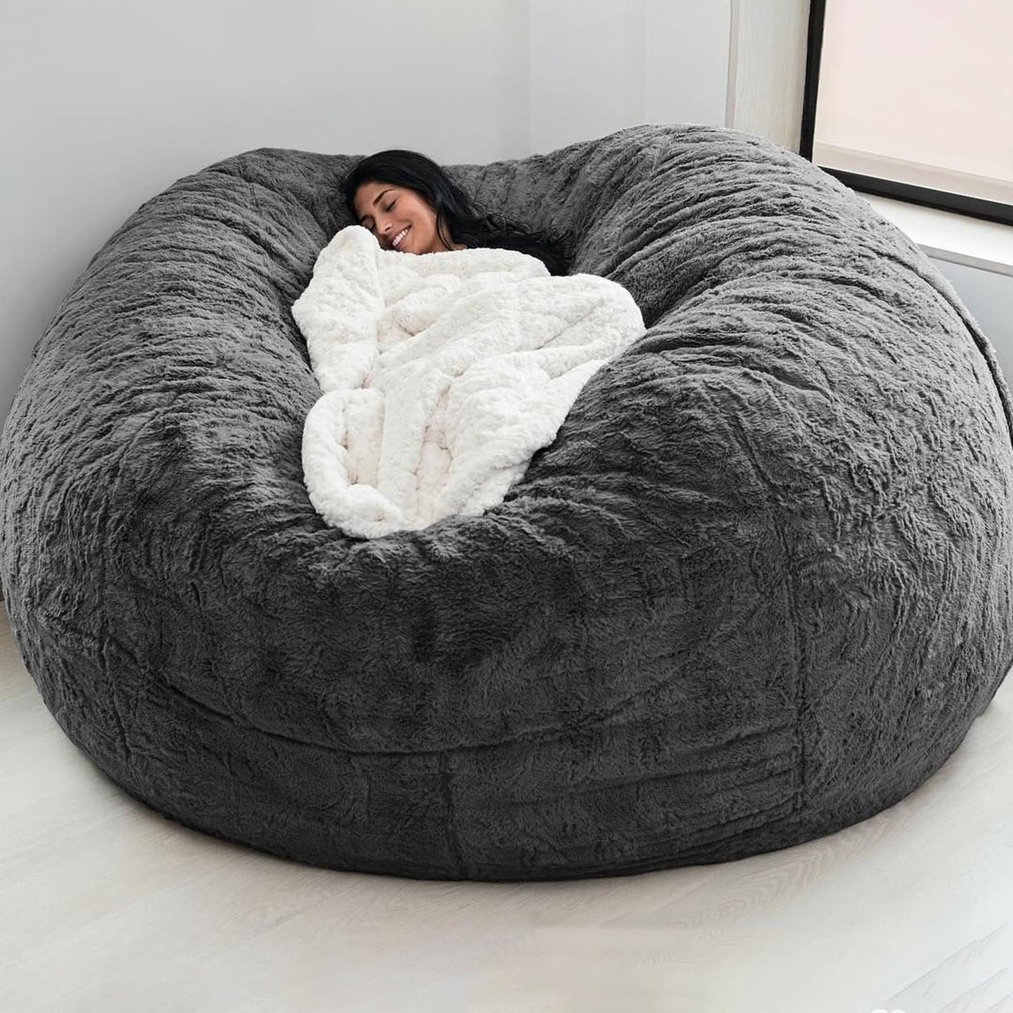 Big Huge Giant Bean Bag Chair for Adults, (No Filler) Bean Bag Chairs in Multiple Sizes and Colors Giant Foam-Filled Furniture - Machine Washable Covers, Double Stitched Seams (Black,6FT)