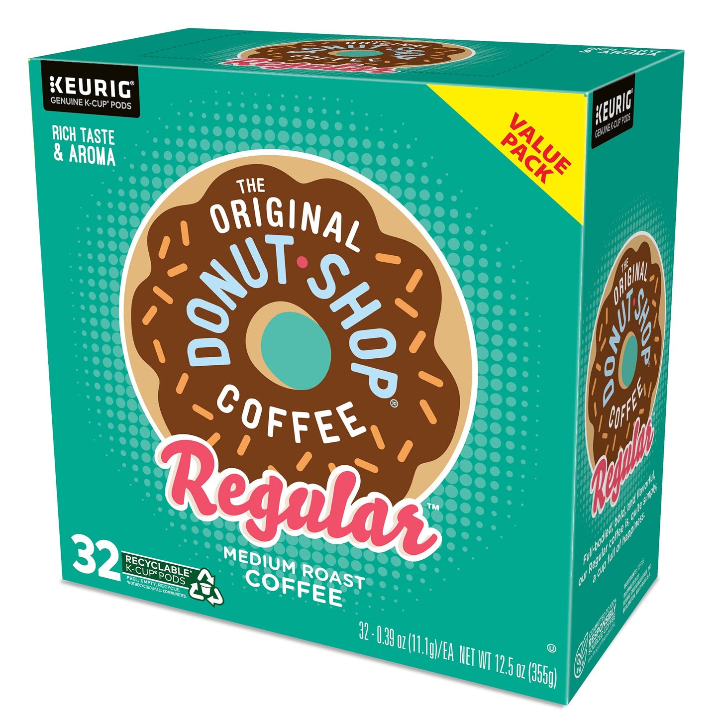 The Original Donut Shop Regular, Single-Serve Keurig K-Cup Pods, Medium Roast Coffee Pods, 32 Count