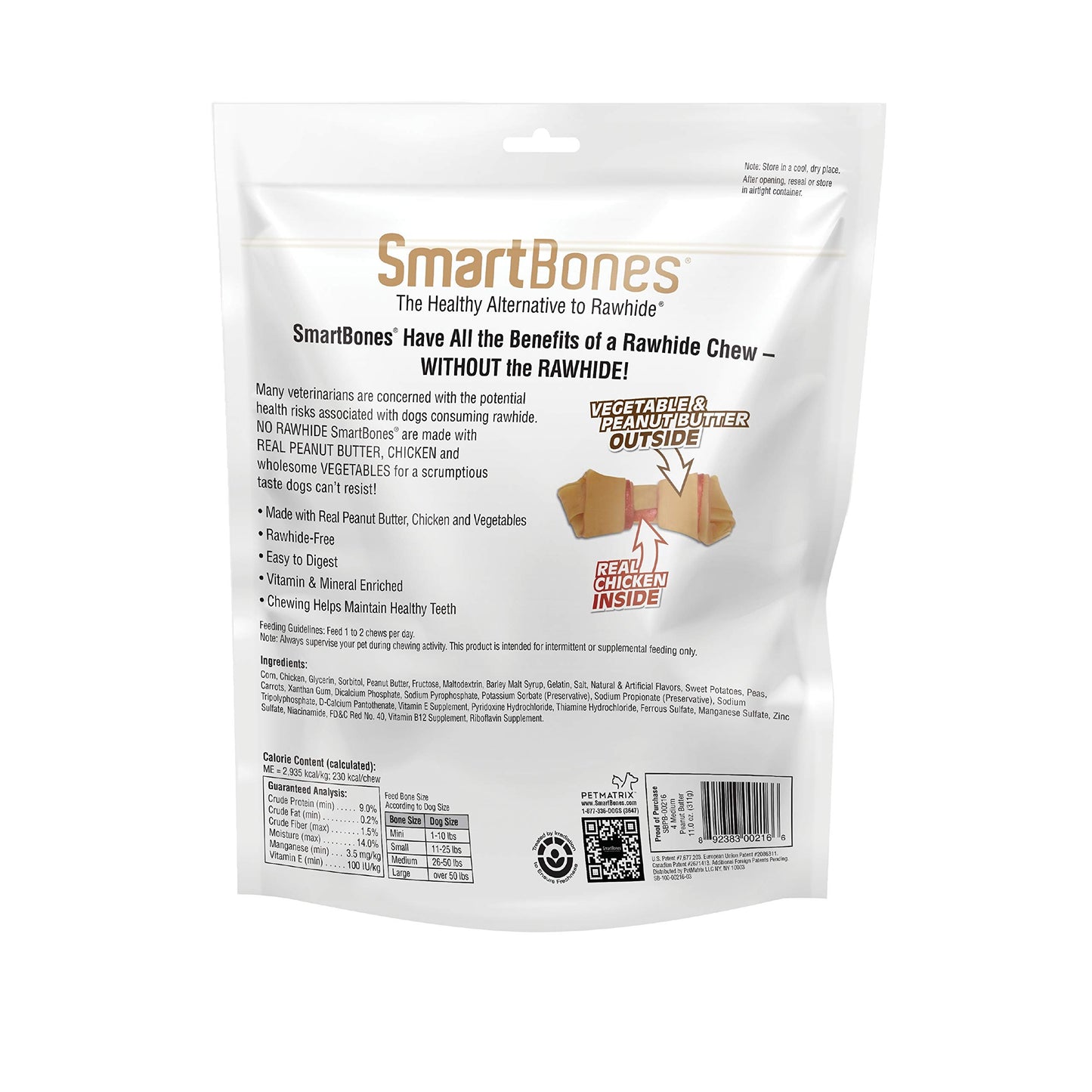 SmartBones Peanut Butter Dog Chew, Medium, 11.0 Oz , 4 pieces/pack