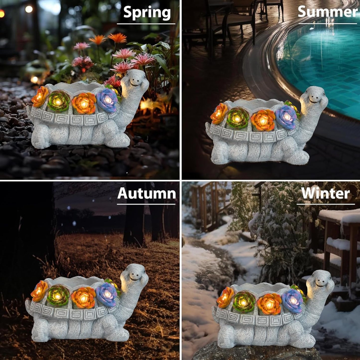 Dazzle Bright 7 LED Resin Lighted Turtle Figurine Garden Decor, Solar Powered Succulent Planter Pots with Drainage Hole, Yard Lawn Patio Outdoor Statue Decor Housewarming Gifts for Mom, Turtle Lovers